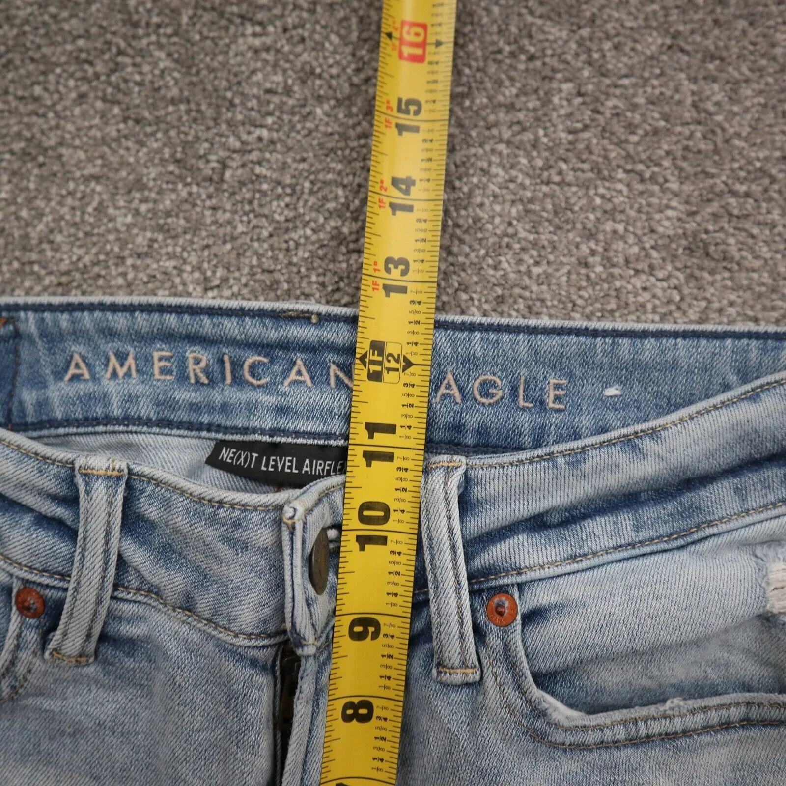 American Eagle Women Jeans Stretch Slim Straight Leg Mid Rise Pockets Blue 30X30