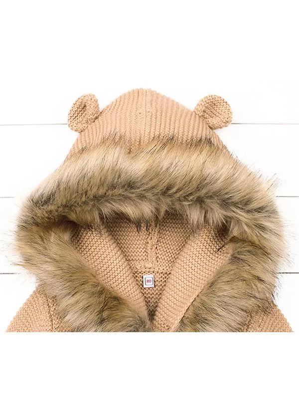 Animal Ears Warm Collar Hoodie Long Sleeve Coats Buttoned Knitted Wear Baby Cardigan