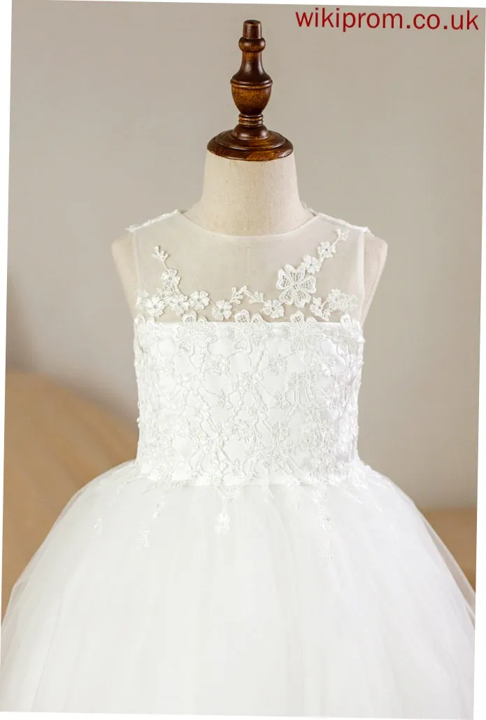 Ankle-length Sleeveless With Flower Ball Flower Girl Dresses - Girl Dress Scoop Kaylee Gown Neck Appliques Satin/Tulle