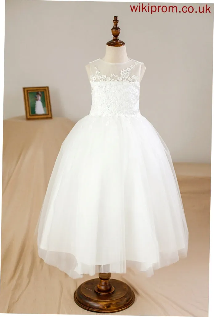 Ankle-length Sleeveless With Flower Ball Flower Girl Dresses - Girl Dress Scoop Kaylee Gown Neck Appliques Satin/Tulle