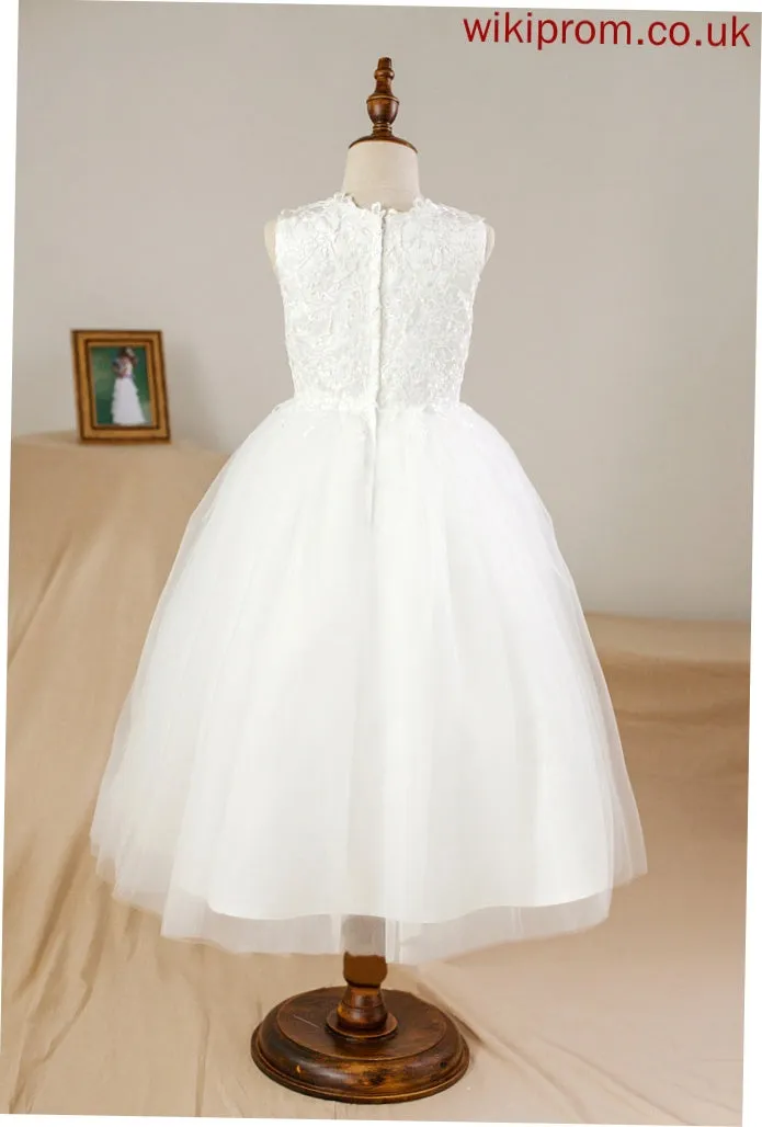 Ankle-length Sleeveless With Flower Ball Flower Girl Dresses - Girl Dress Scoop Kaylee Gown Neck Appliques Satin/Tulle