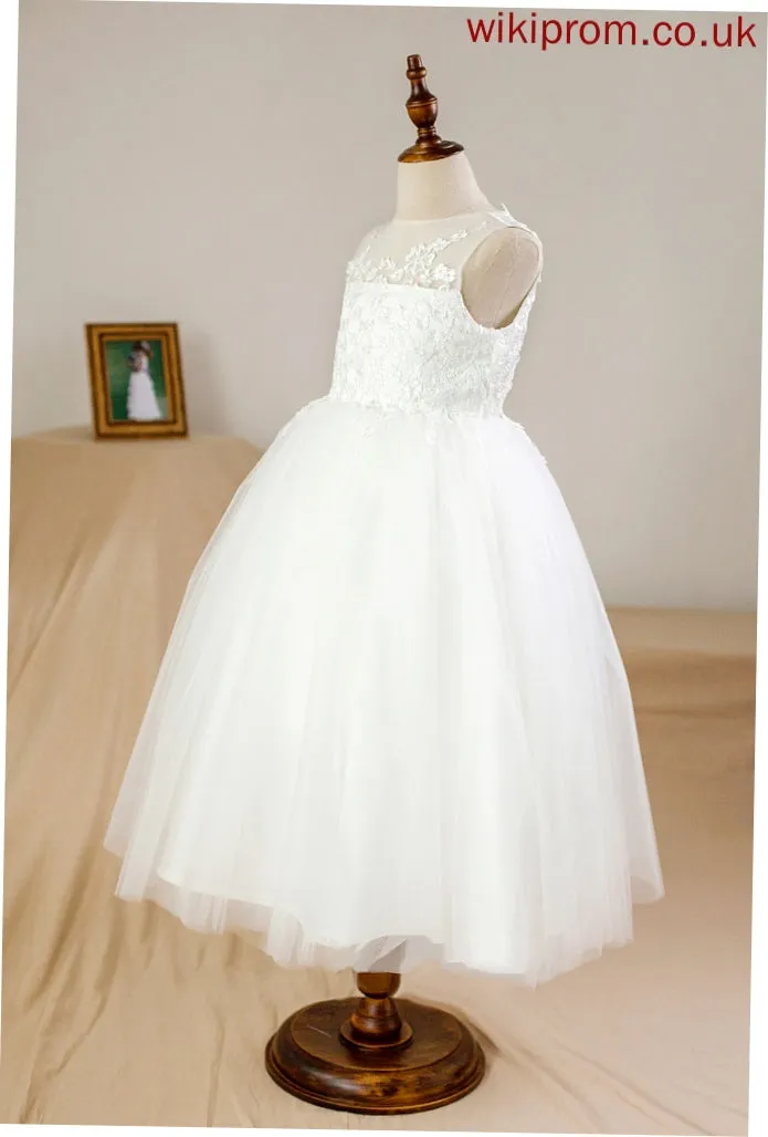 Ankle-length Sleeveless With Flower Ball Flower Girl Dresses - Girl Dress Scoop Kaylee Gown Neck Appliques Satin/Tulle