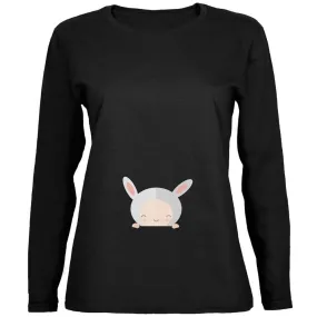 Baby Rabbit Black Womens Long Sleeve T-Shirt