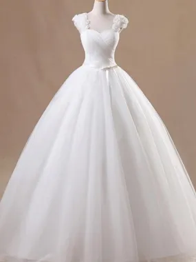 Ball Gown Sleeveless Square Floor-Length Ruffles Tulle Wedding Dresses