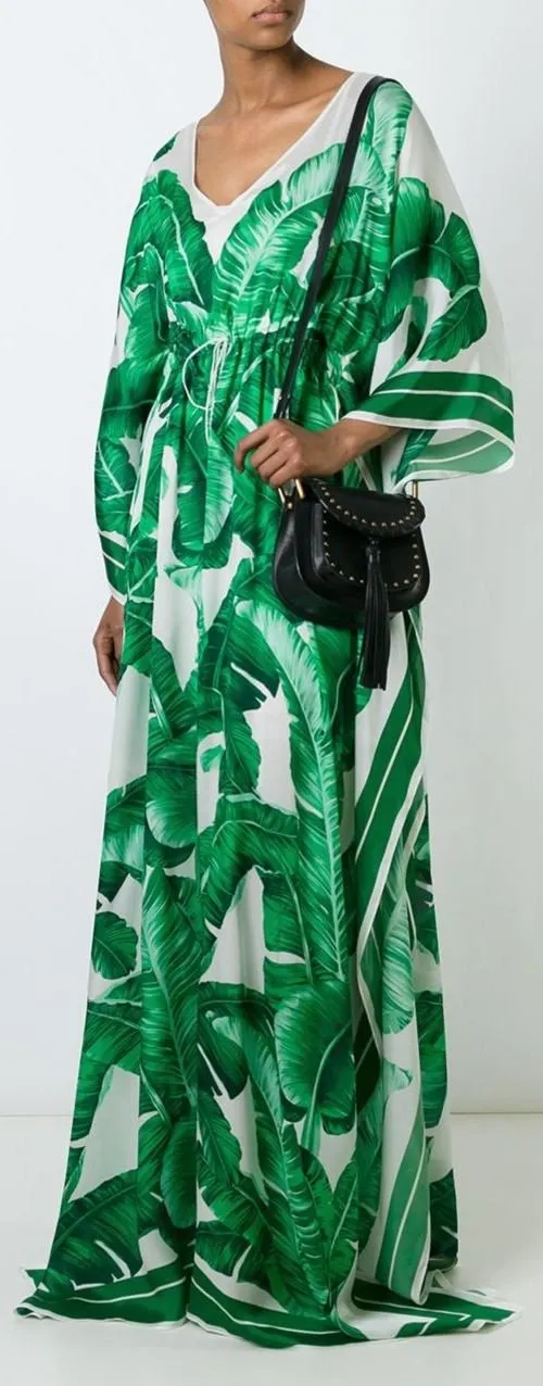 Banana Leaf Print Kaftan Dress