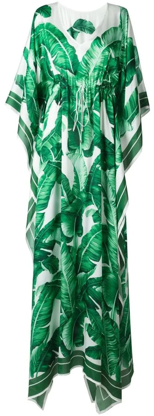 Banana Leaf Print Kaftan Dress