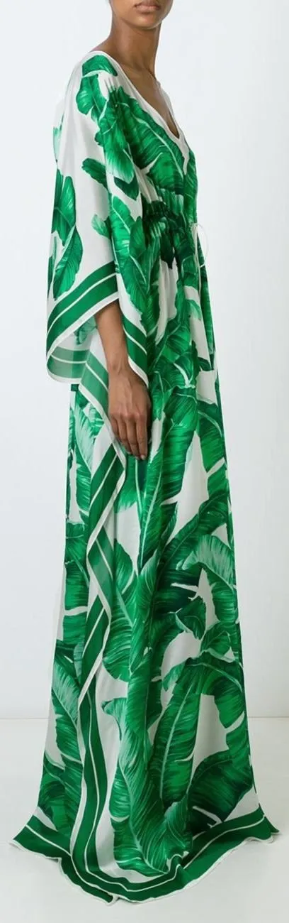 Banana Leaf Print Kaftan Dress