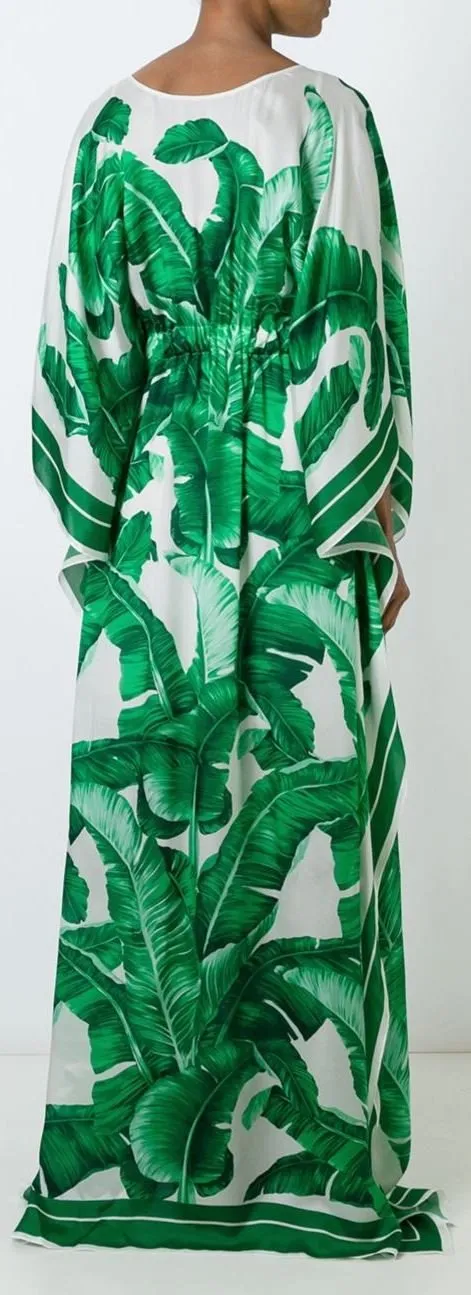 Banana Leaf Print Kaftan Dress