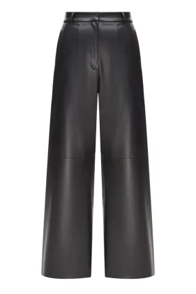 BLACK FAUX LEATHER WIDE LEG PANTS