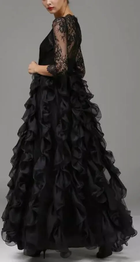 Black Ruffled Lace Gown