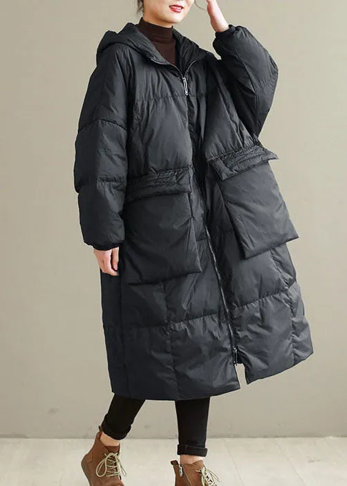 Black warm Duck Down Winter Coats Zip Up Winter