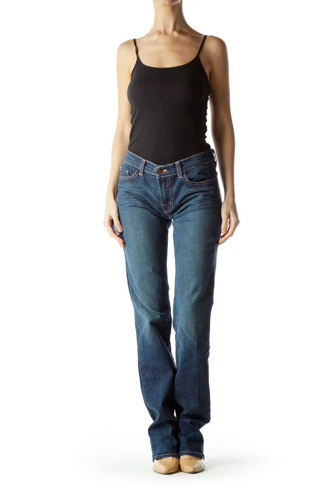 Blue Denim Straight Leg Pants