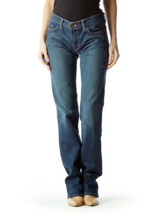 Blue Denim Straight Leg Pants