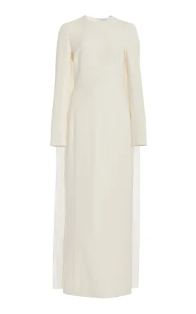 Carlota Draped Maxi Gown in Ivory Silk Wool Cady