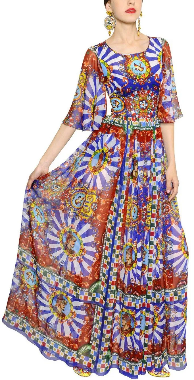 'Carretto' Sicilano Print Maxi Dress