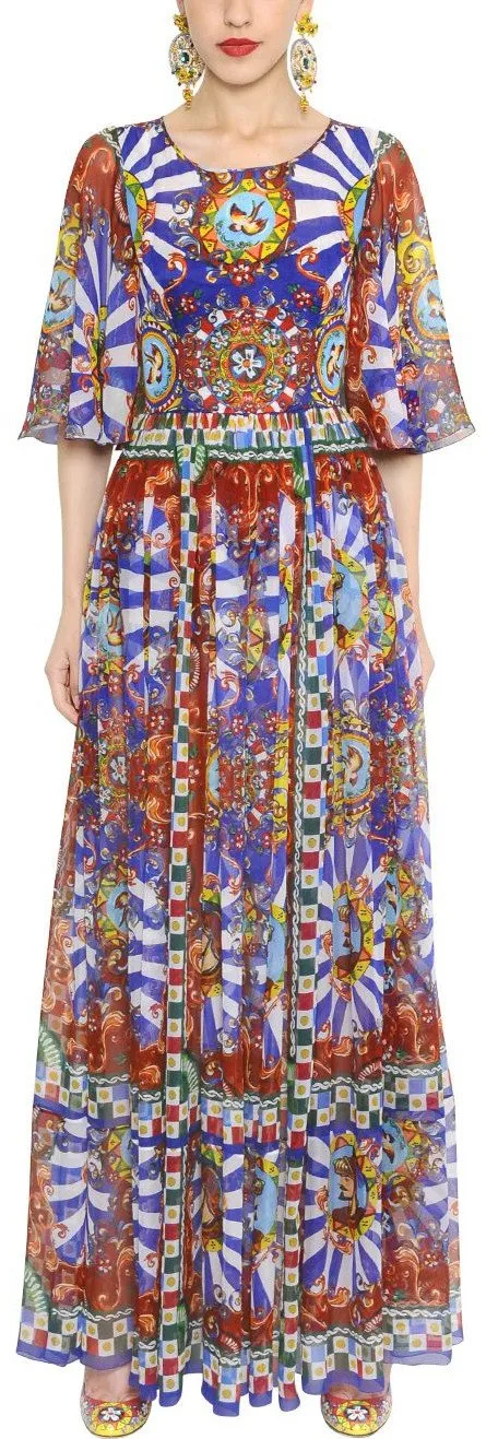 'Carretto' Sicilano Print Maxi Dress