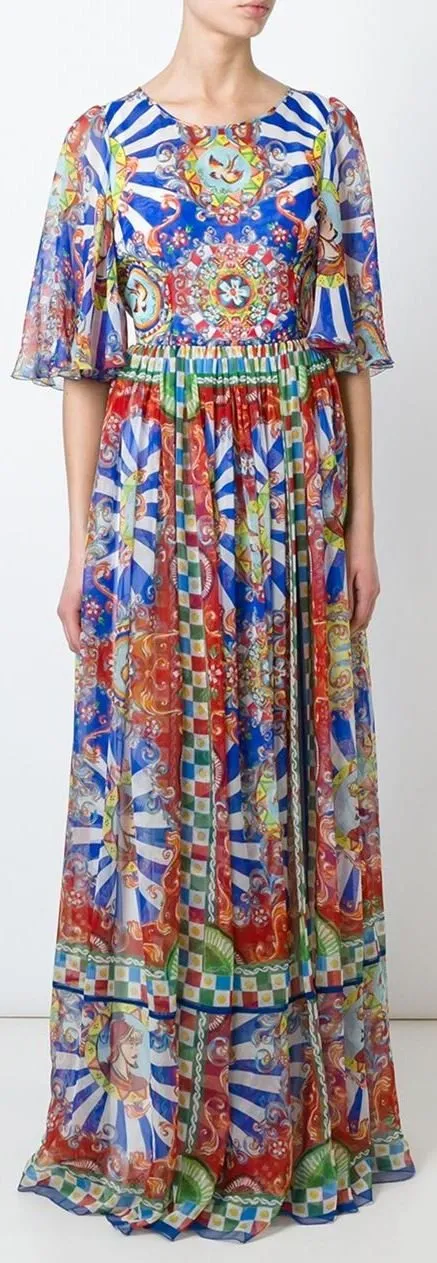 'Carretto' Sicilano Print Maxi Dress