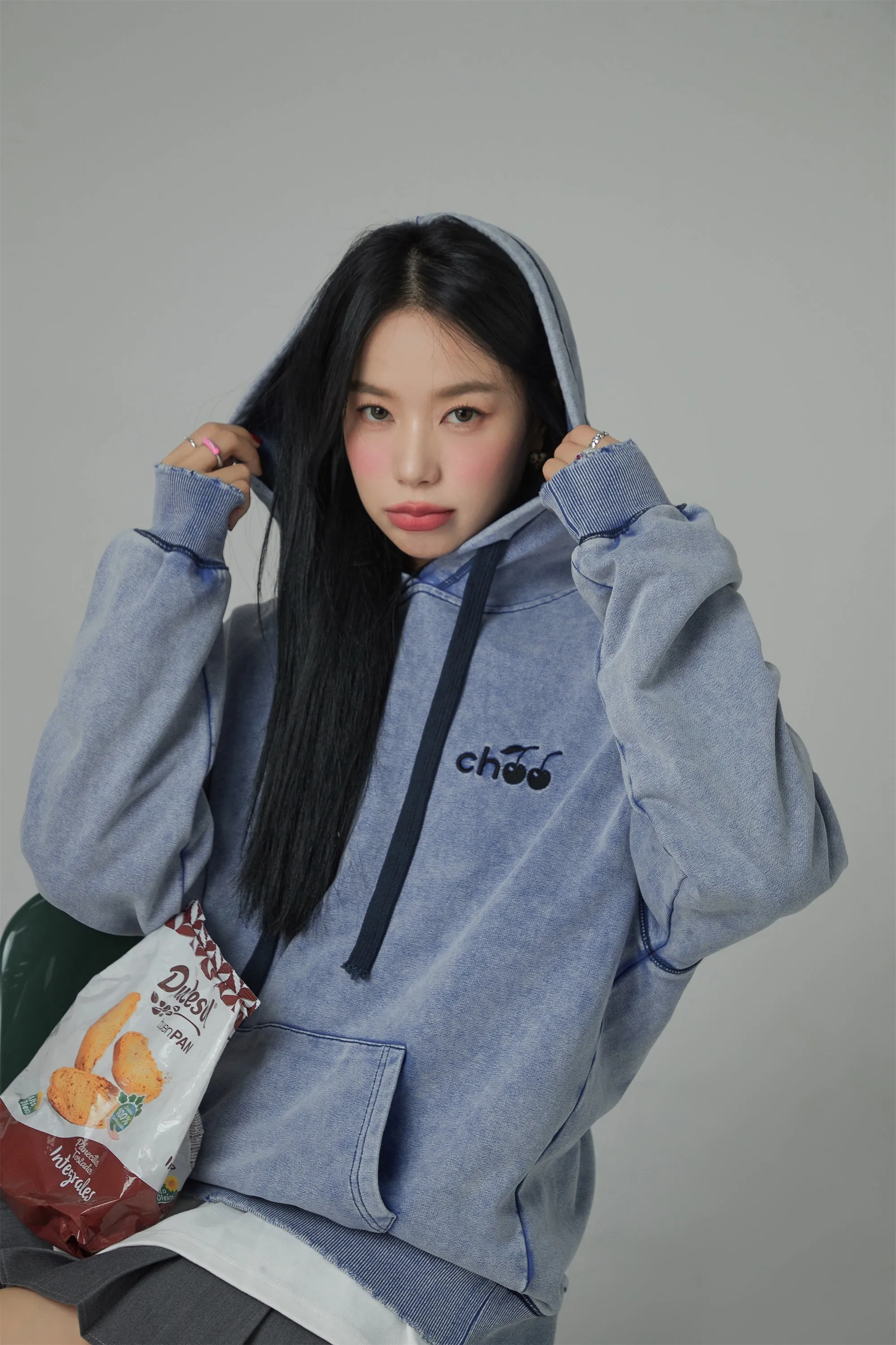 Casual Love Cherry Embroidery String Hoodie