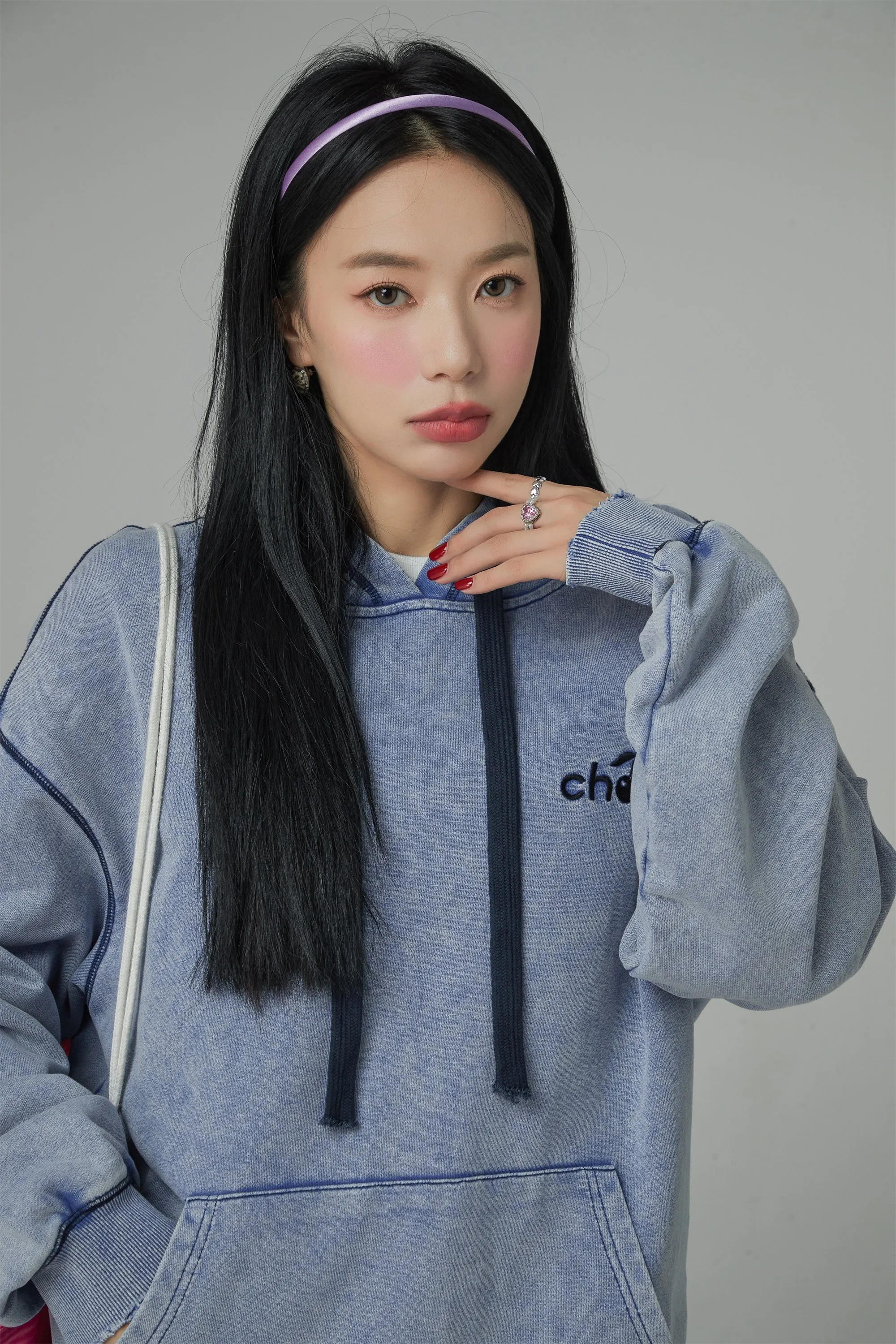 Casual Love Cherry Embroidery String Hoodie