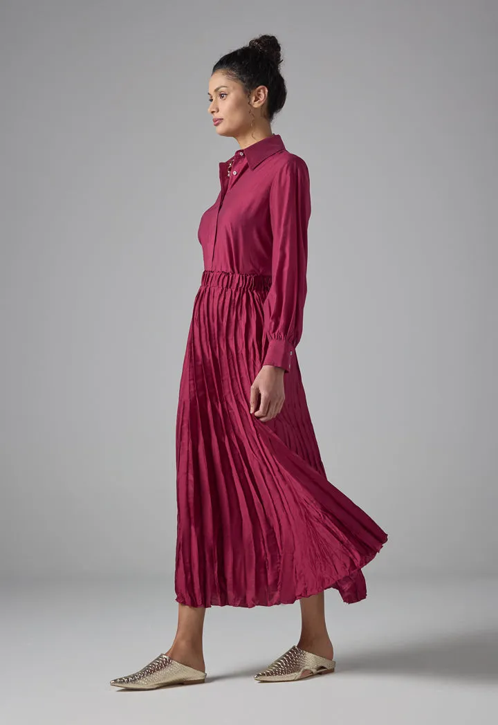 Choice Solid Pleated Skirt Burgundy