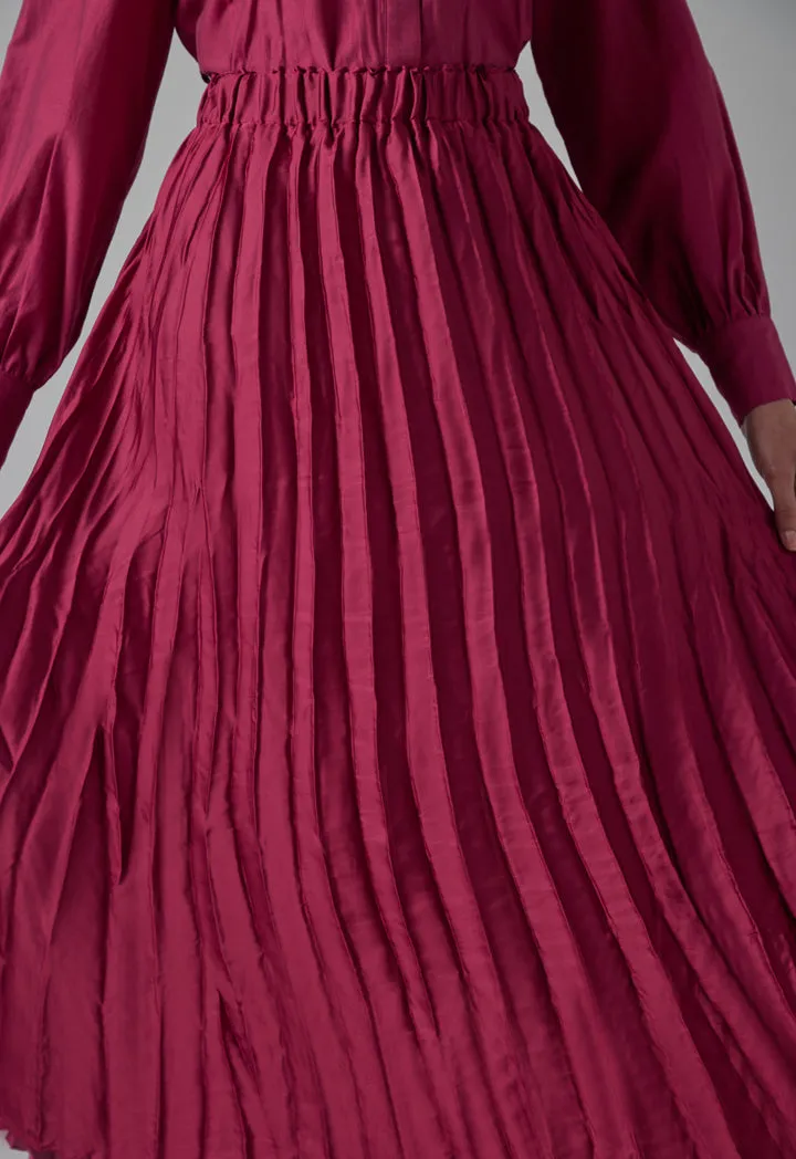 Choice Solid Pleated Skirt Burgundy