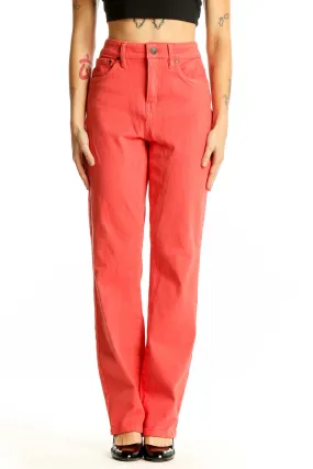 Coral High-Waisted Straight Leg Jeans