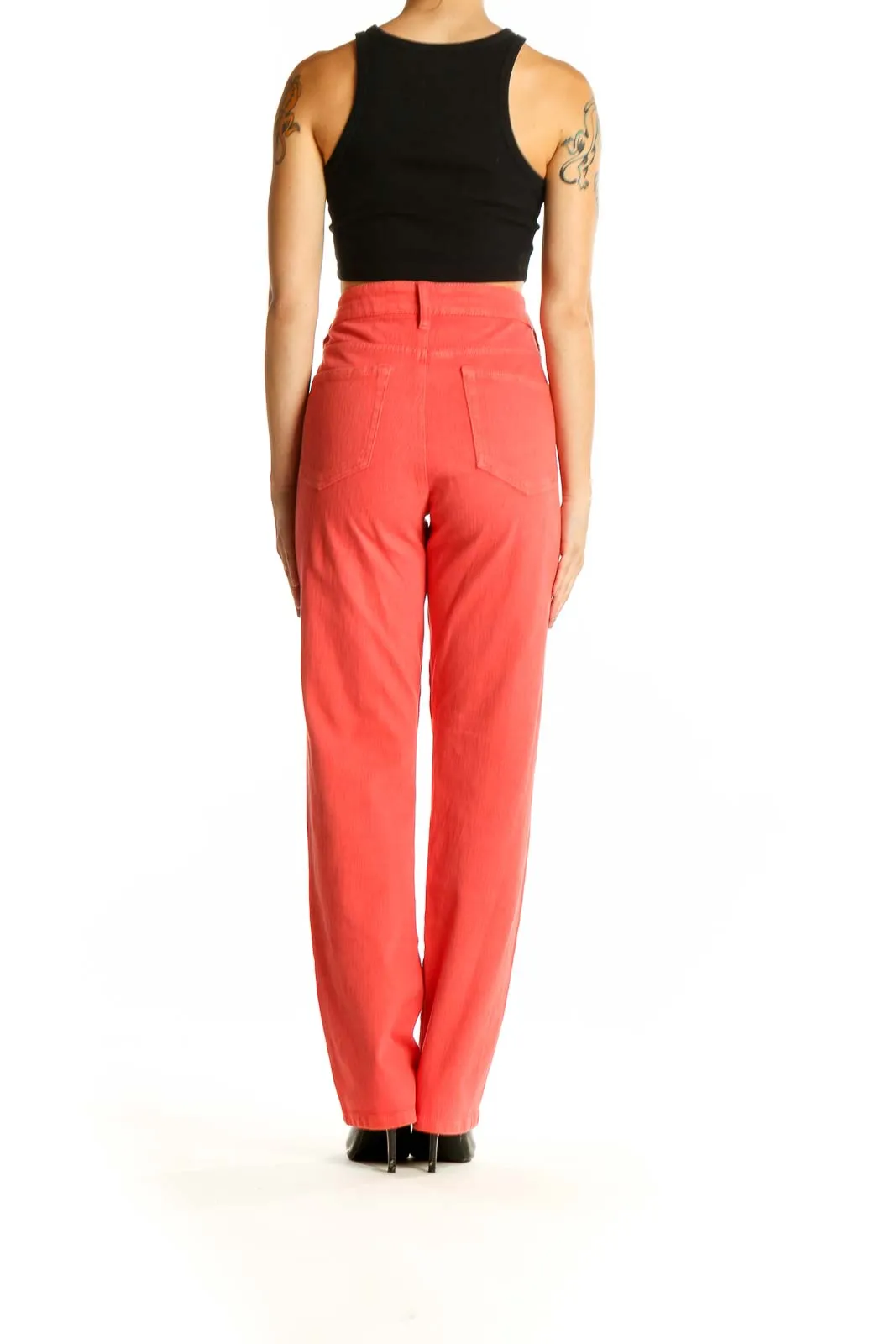 Coral High-Waisted Straight Leg Jeans