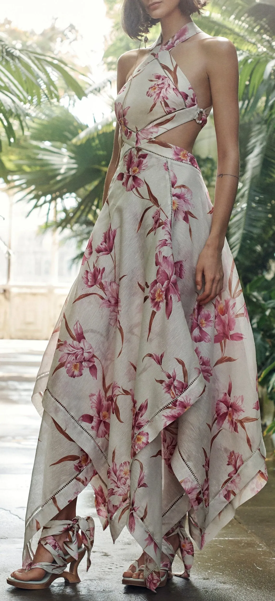 Corsage Floral Halter Scarf Dress