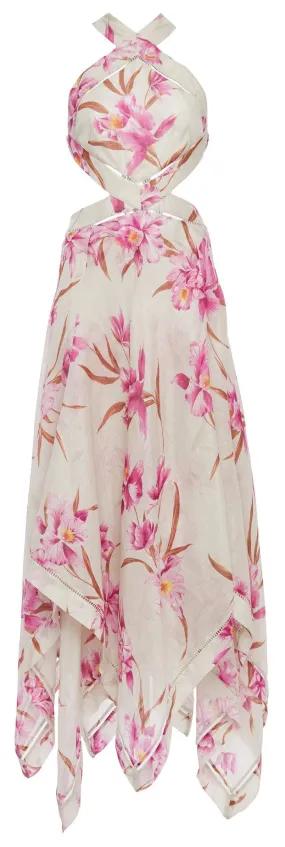 Corsage Floral Halter Scarf Dress