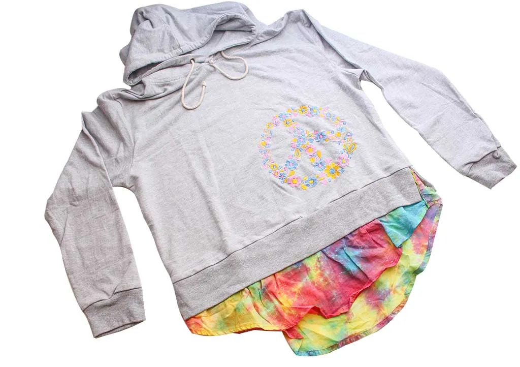 Cotton Women's Casual Hoodie Embroidered with Flower