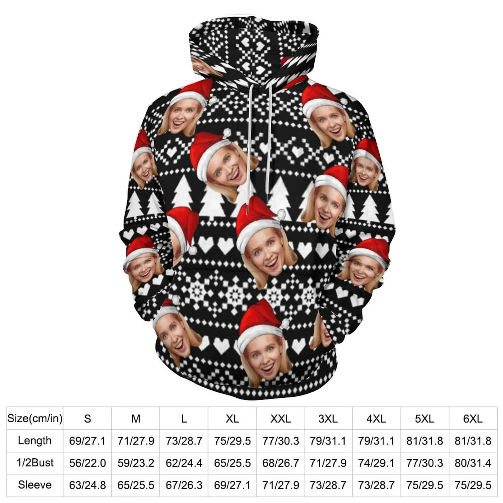 Custom Face Christmas Hat Hoodie Unisex Personalized Loose Hoodie Top Outfits Ugly Couple Hoodie