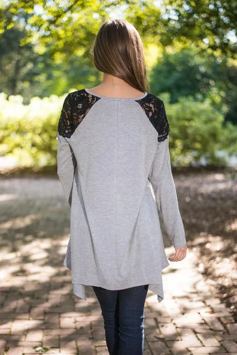 Custom Lace Insert Yoke Asymmetric Slouchy Jersey Top