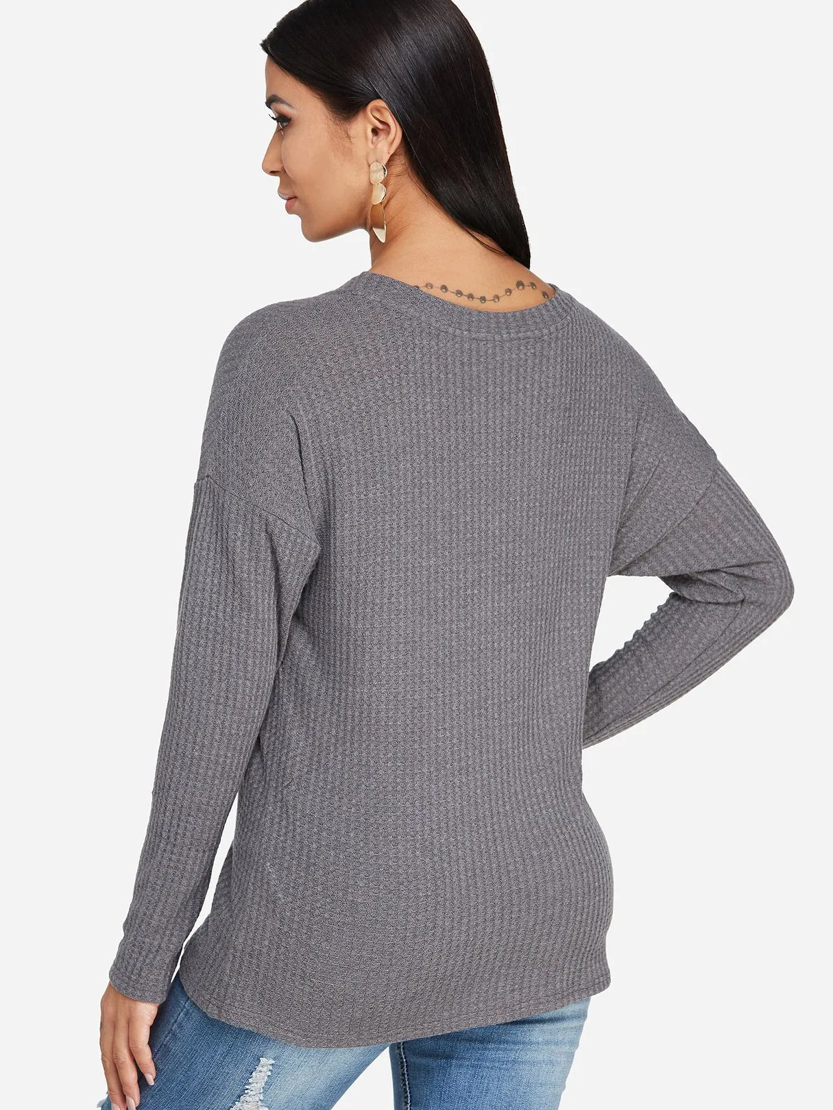 Custom Long Sleeve Fashion V-Neck Grey T-Shirts