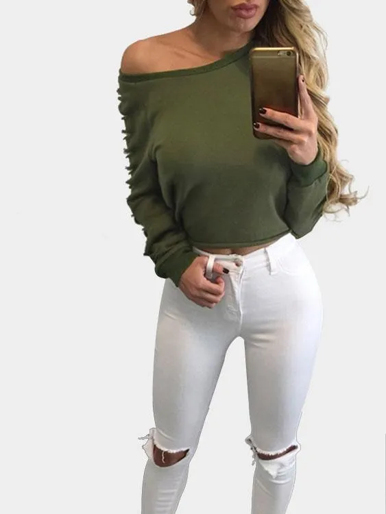 Custom Round Neck Long Sleeve Green Fashion Top