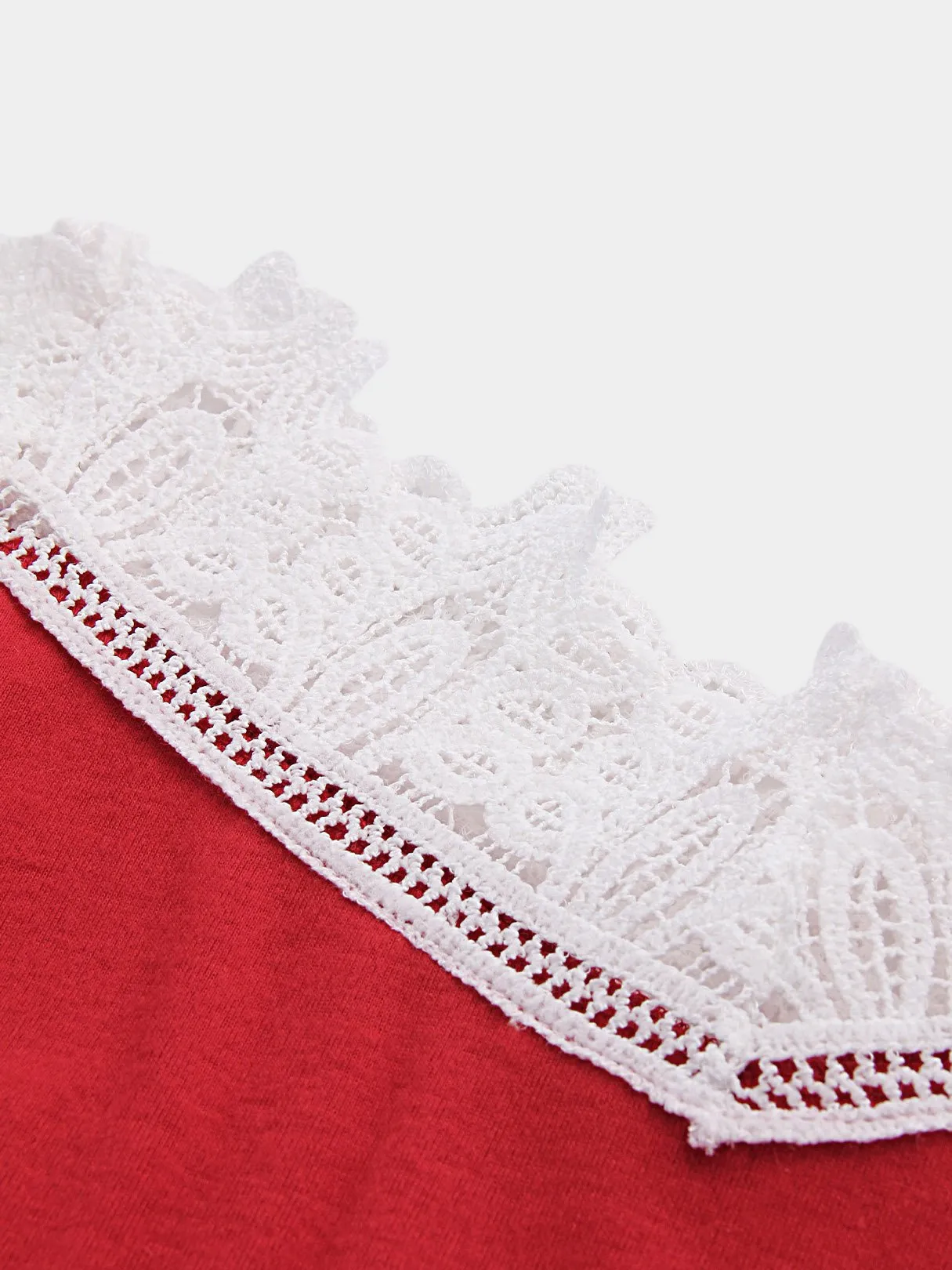 Custom V-Neck Lace Hollow Long Sleeve Red T-Shirts