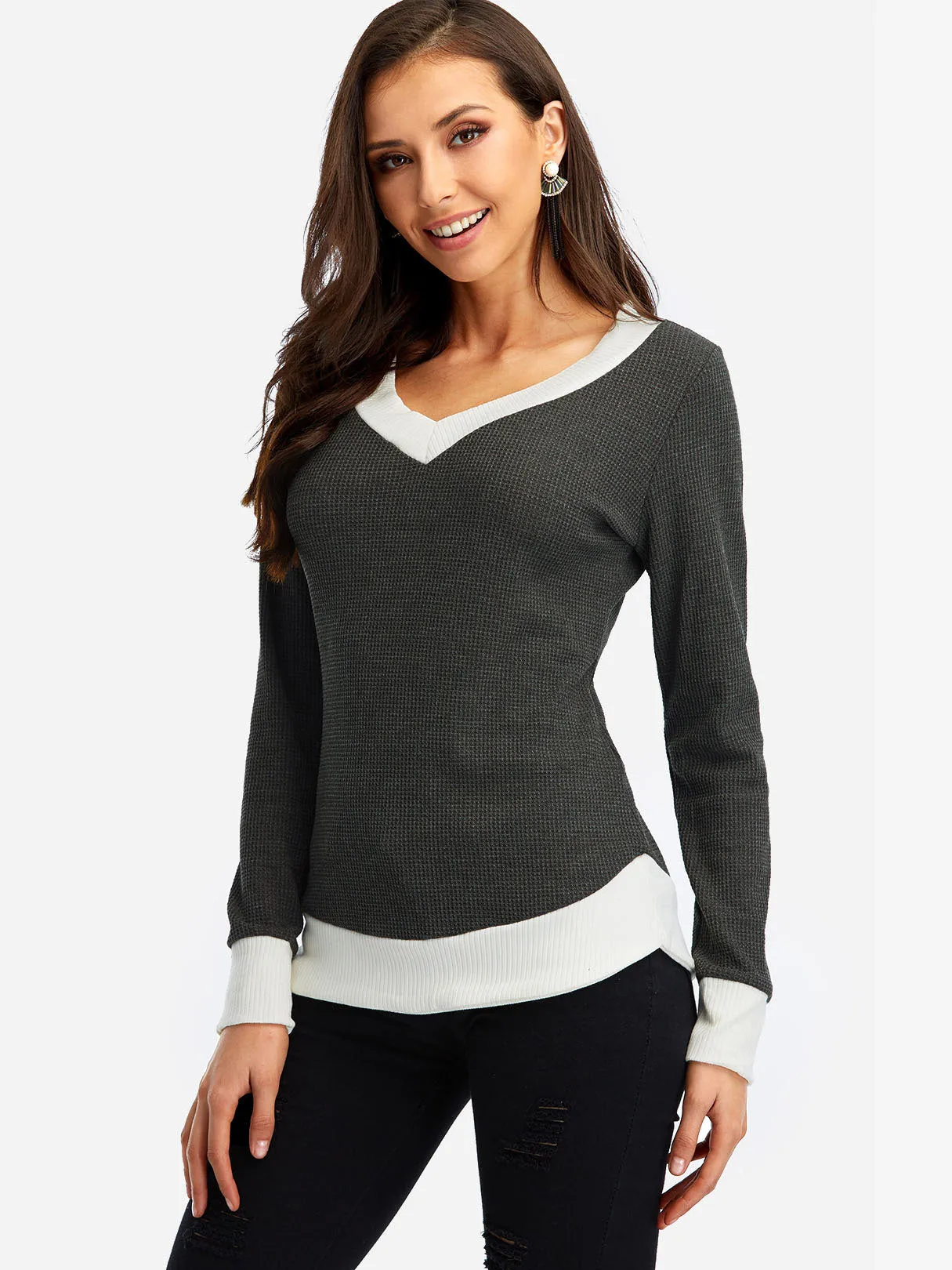 Custom V Neck Long Sleeves T-shirt