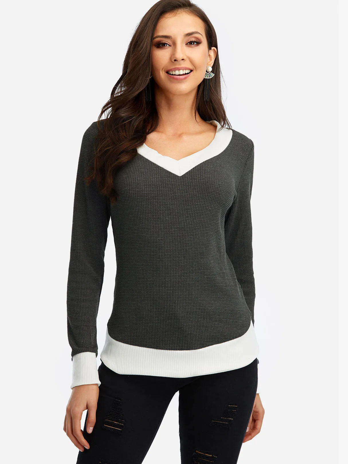 Custom V Neck Long Sleeves T-shirt