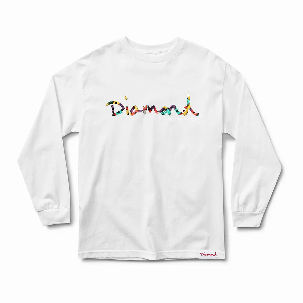 Diamond Supply Co OG Script Fasten Long Sleeve T-Shirt White