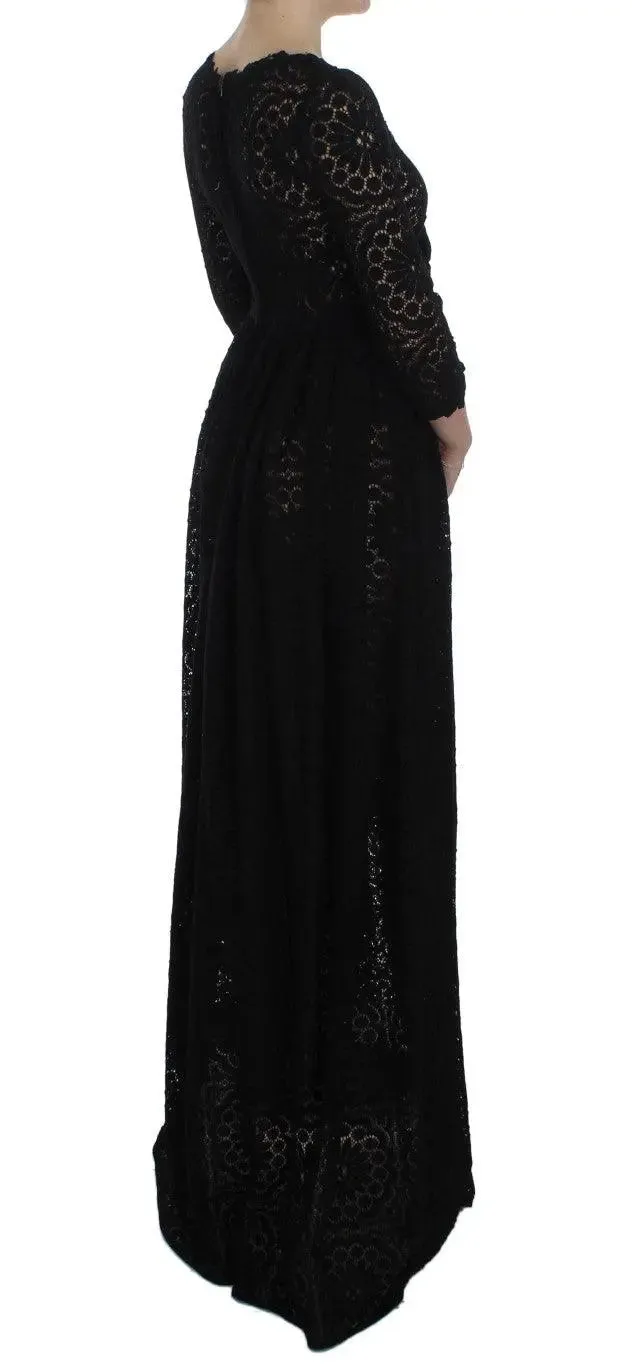 Dolce & Gabbana Black Ricamo Knitted Full Length Maxi Dress