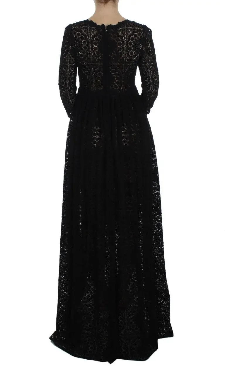 Dolce & Gabbana Black Ricamo Knitted Full Length Maxi Dress