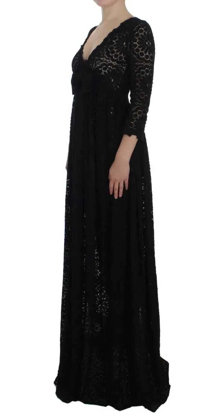 Dolce & Gabbana Black Ricamo Knitted Full Length Maxi Dress