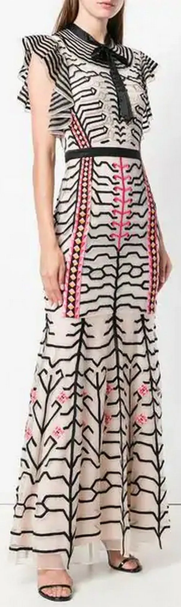 Embroidered Geometric Dress, White