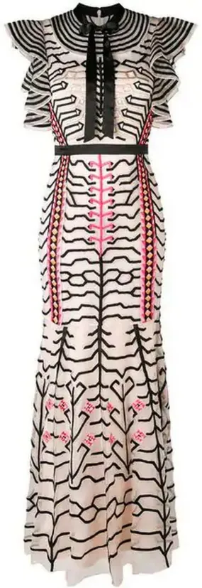 Embroidered Geometric Dress, White