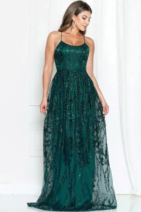 Emerald Lace Up Back Glitter Maxi Dress