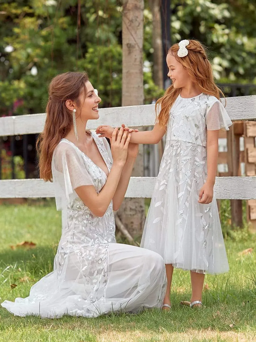 Fancy Round Neck Tulle Flower Girl Dress with Sequin