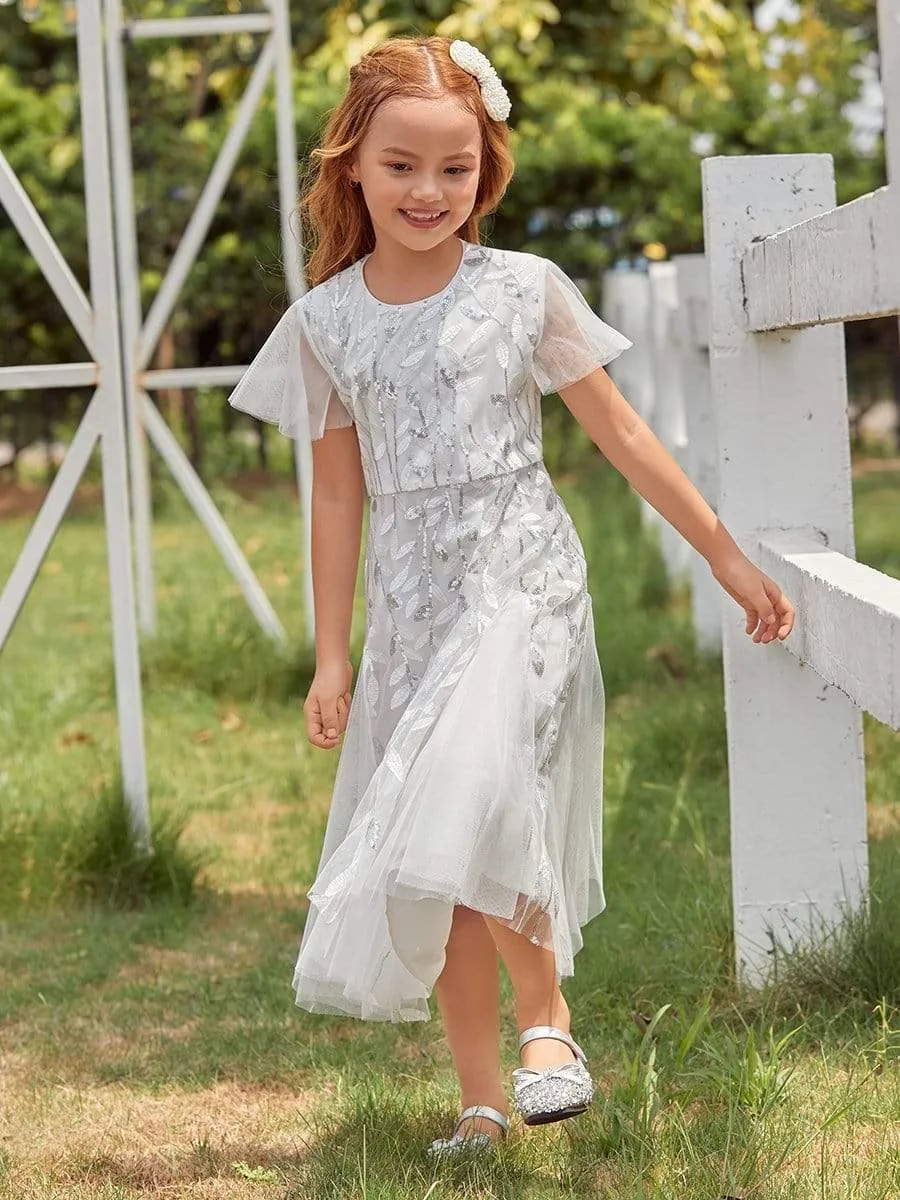 Fancy Round Neck Tulle Flower Girl Dress with Sequin