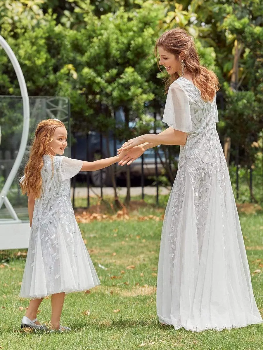 Fancy Round Neck Tulle Flower Girl Dress with Sequin