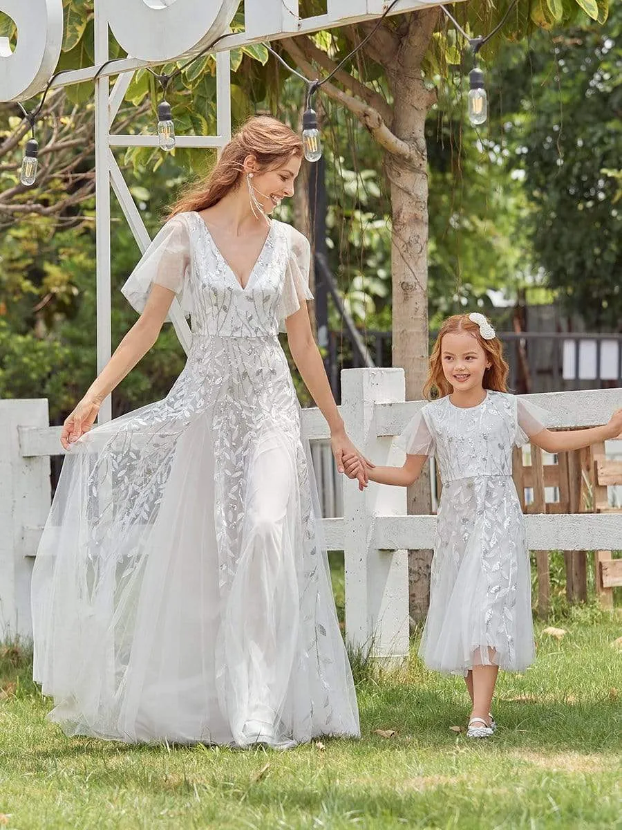 Fancy Round Neck Tulle Flower Girl Dress with Sequin