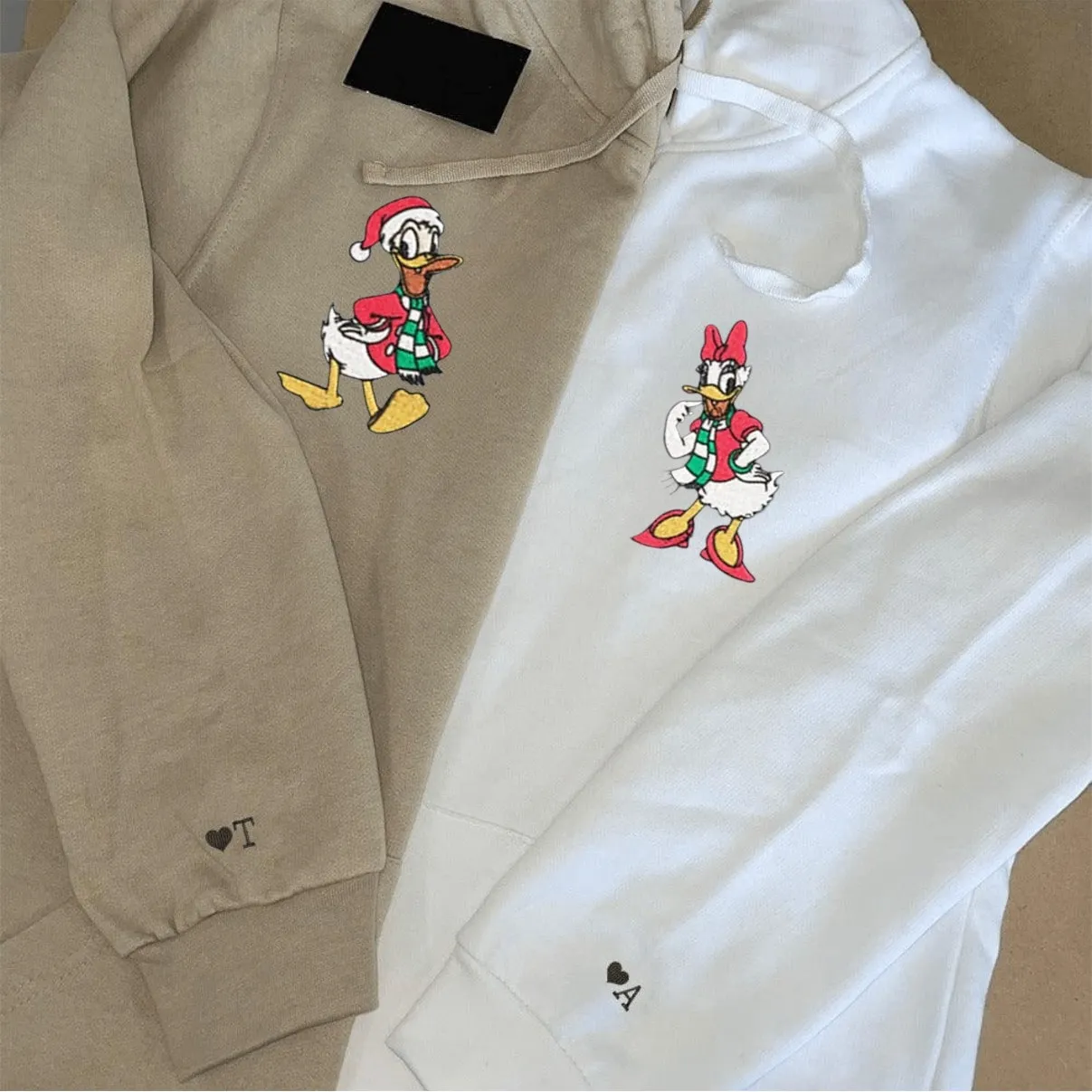 Festive Duck Couple Sweatshirts - Custom Embroidered Matching Couple Hoodies