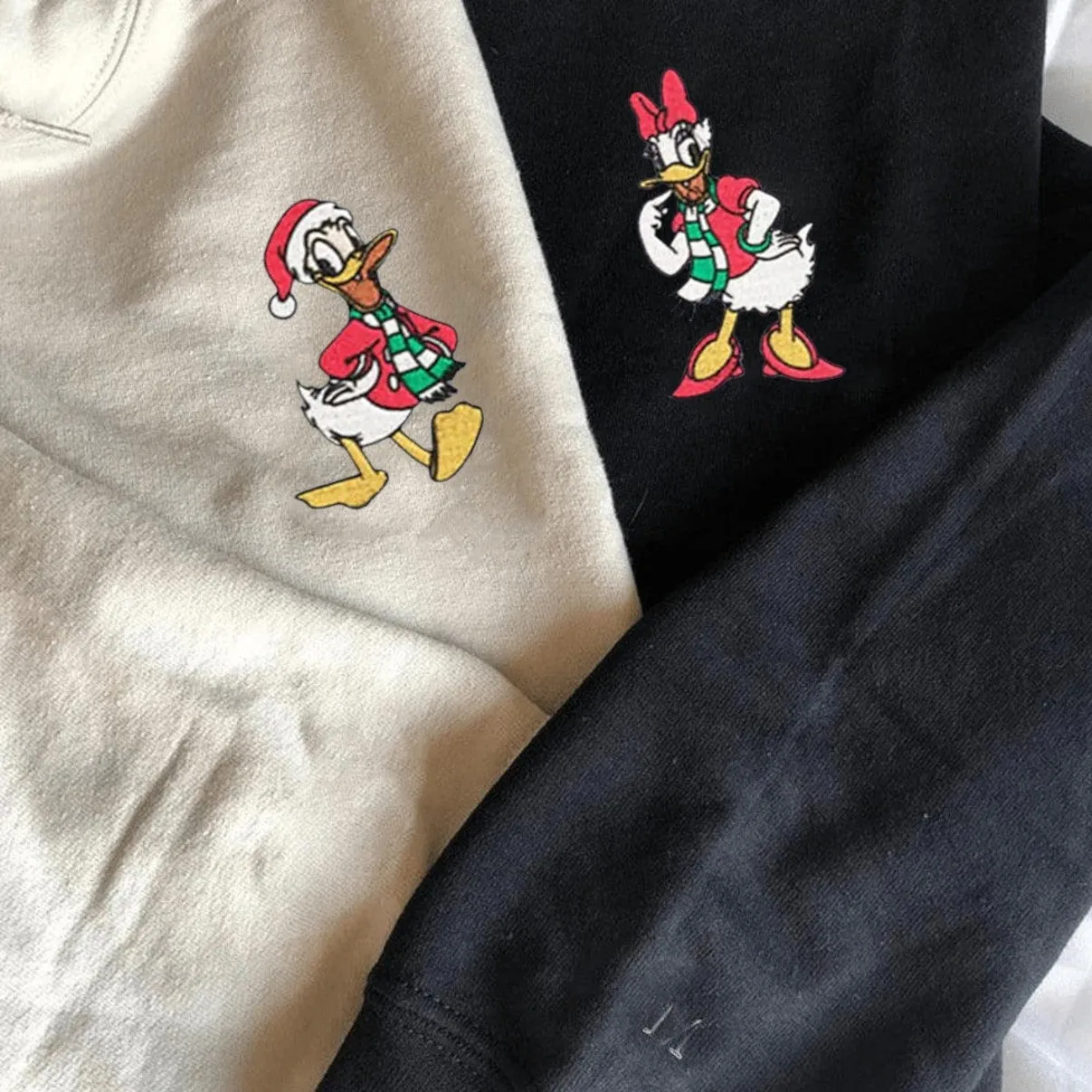 Festive Duck Couple Sweatshirts - Custom Embroidered Matching Couple Hoodies